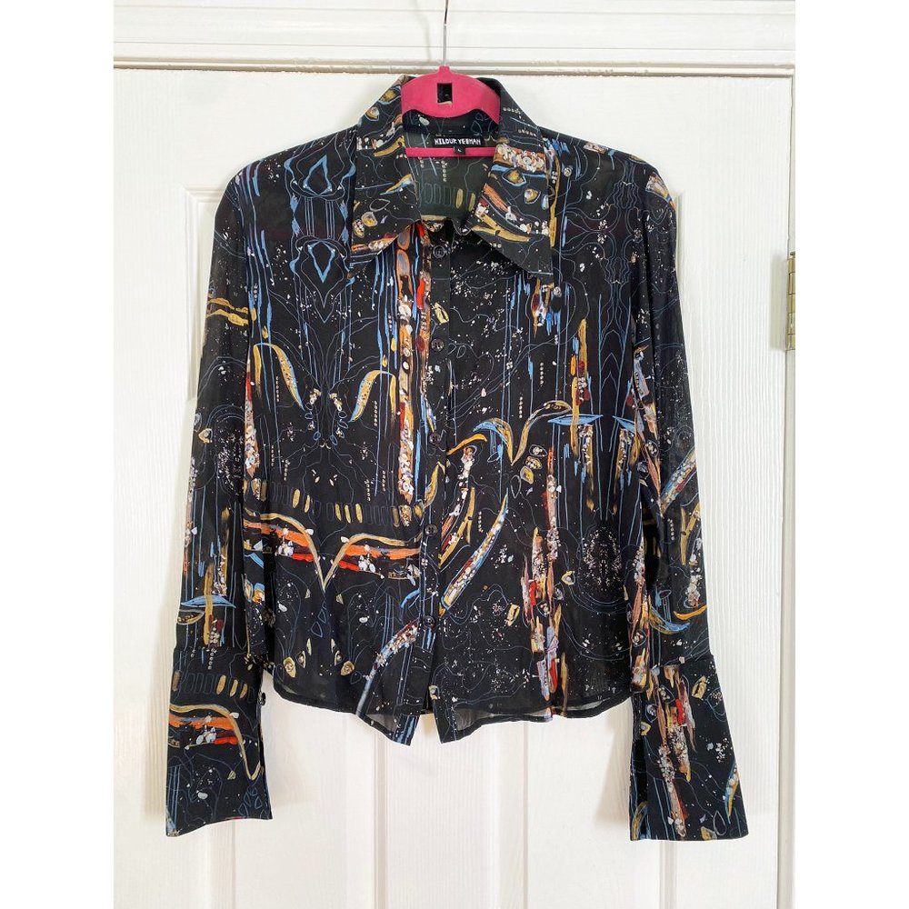 HILDUR YEOMAN BLACK PRINTED BUTTON DOWN SHIRT